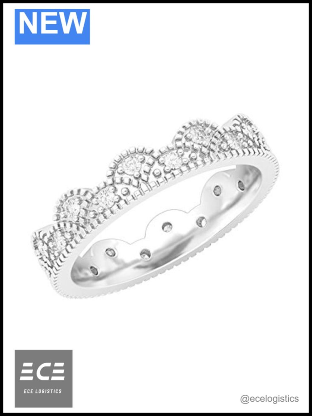 Sterling Silver Vintage Milgrain Eternity Band Simulated Diamond Crown Wedding